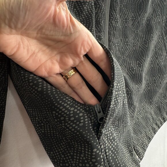 COLUMBIA Women Hooded Diamond Print Coat Softshell Asym Zipper Sz M Gray 18-15 - Picture 7 of 14